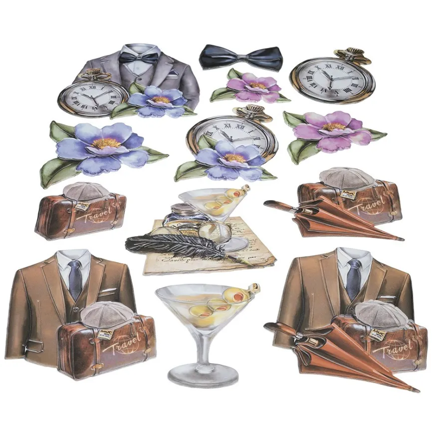 3-D Relief-Sticker, Elegante Herren-Klassiker 3, versch. Größen, selbstklebend