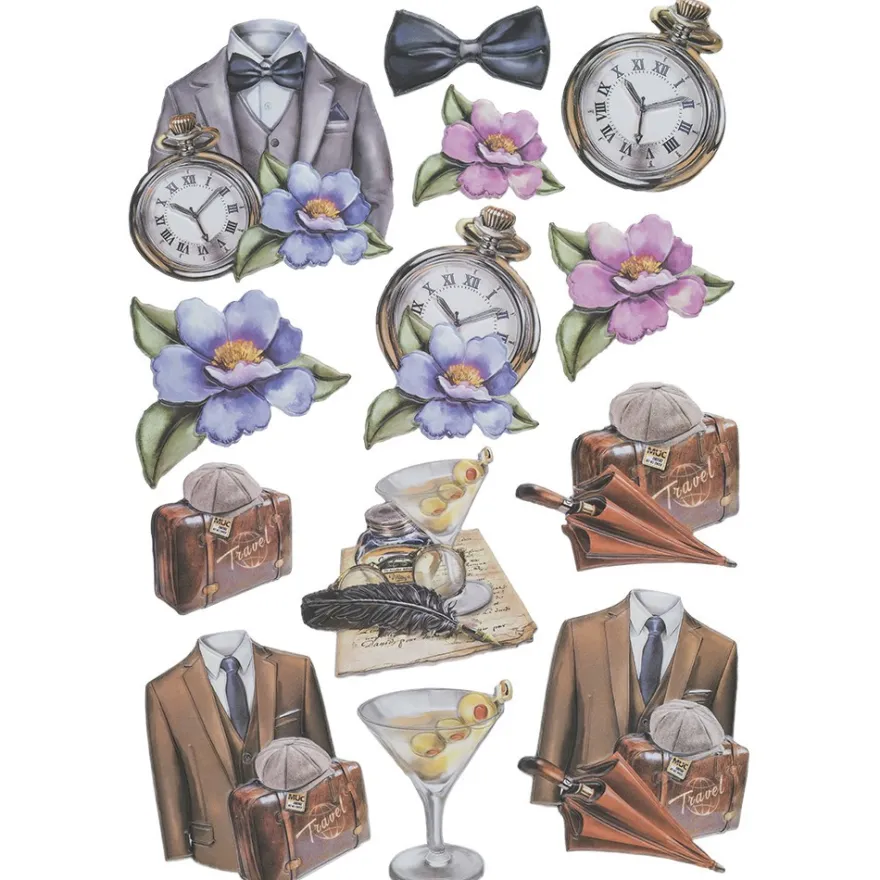 3-D Relief-Sticker, Elegante Herren-Klassiker 3, versch. Größen, selbstklebend