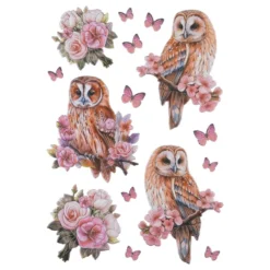 3-D Relief-Sticker, Eulen mit Blumen, verschiedene Größen, selbstklebend