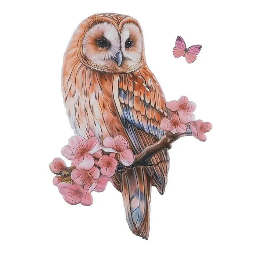 3-D Relief-Sticker, Eulen mit Blumen, verschiedene Größen, selbstklebend