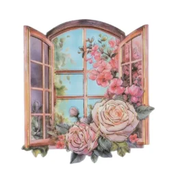 3-D Relief-Sticker, Fenster mit Blumen 2, Folienveredelung Hellgold, versch. Größen, selbstklebend