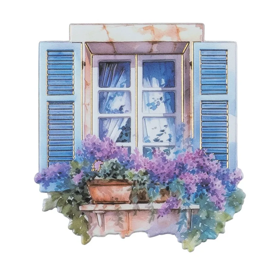 3-D Relief-Sticker, Fenster mit Blumen 3, Folienveredelung Hellgold, versch. Größen, selbstklebend