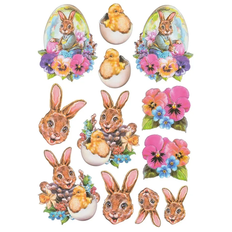 3-D Relief-Sticker, Fröhliche Osterhasen 3, verschiedene Größen, selbstklebend