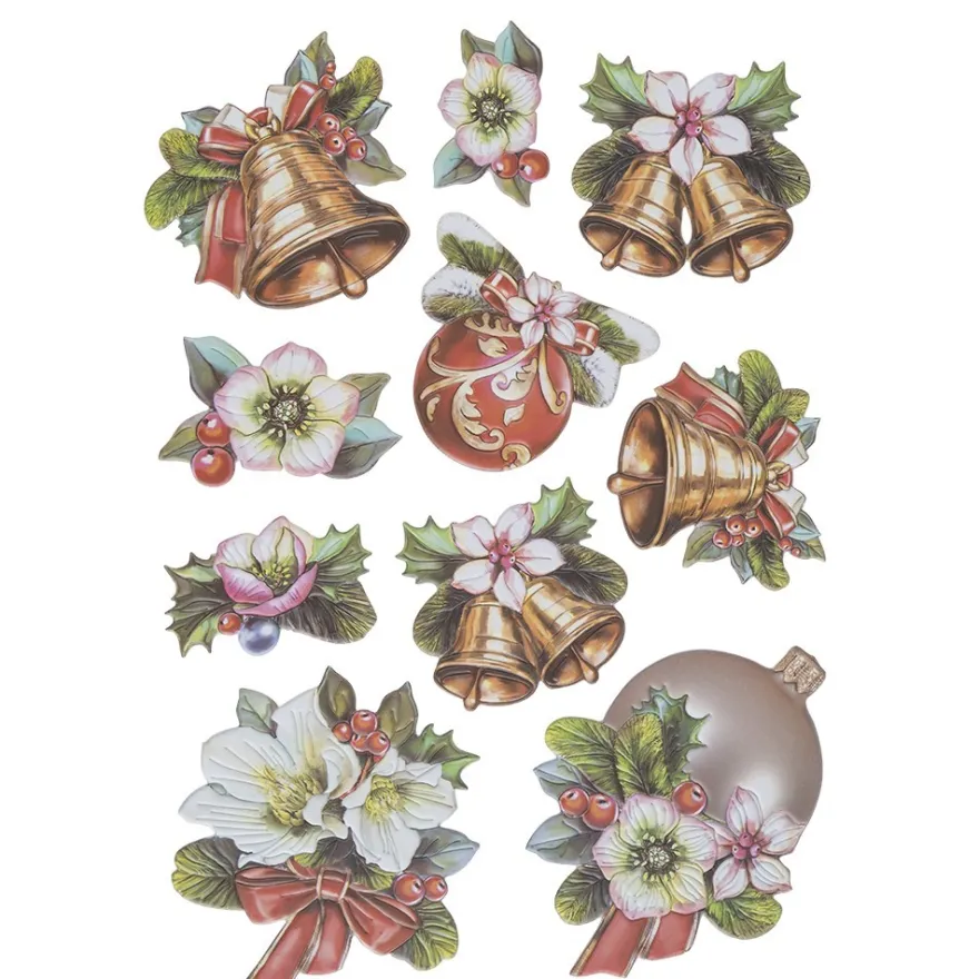 3-D Relief-Sticker, Glöckchen mit Blumen, versch. Größen, selbstklebend