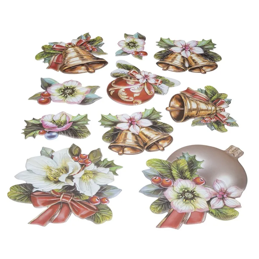 3-D Relief-Sticker, Glöckchen mit Blumen, versch. Größen, selbstklebend