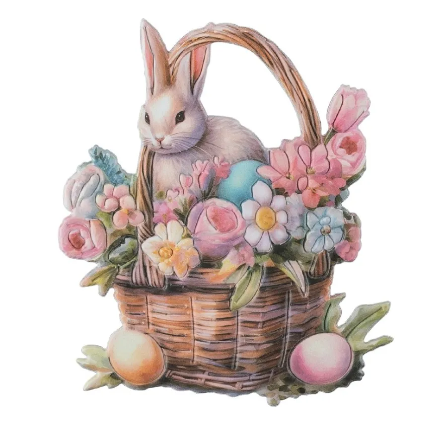 3-D Relief-Sticker, Hase im Korb, verschiedene Größen, selbstklebend