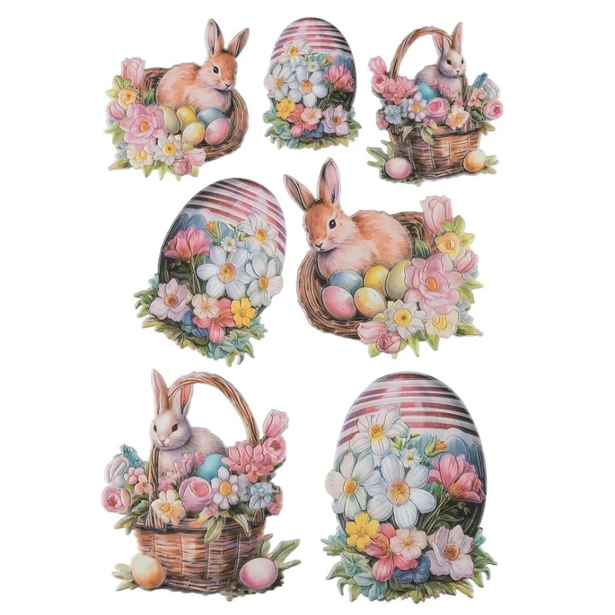 3-D Relief-Sticker, Hase im Korb, verschiedene Größen, selbstklebend
