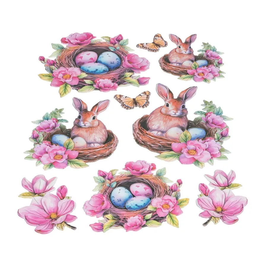 3-D Relief-Sticker, Hase im Körbchen, verschiedene Größen, selbstklebend
