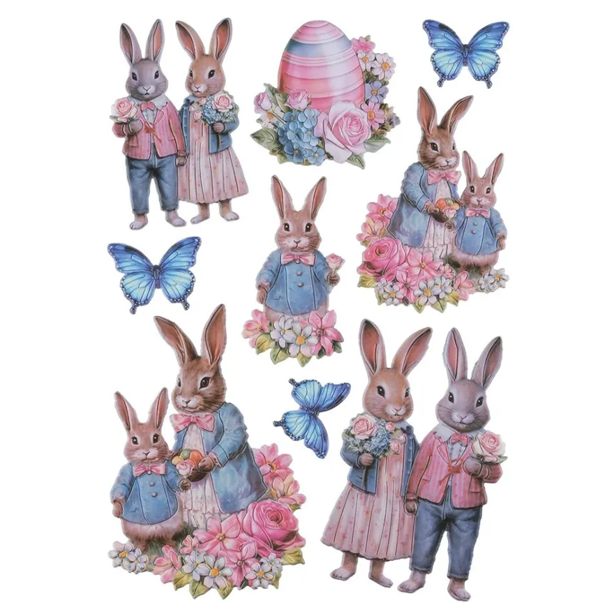 3-D Relief-Sticker, Hasenfamilie 6, verschiedene Größen, selbstklebend