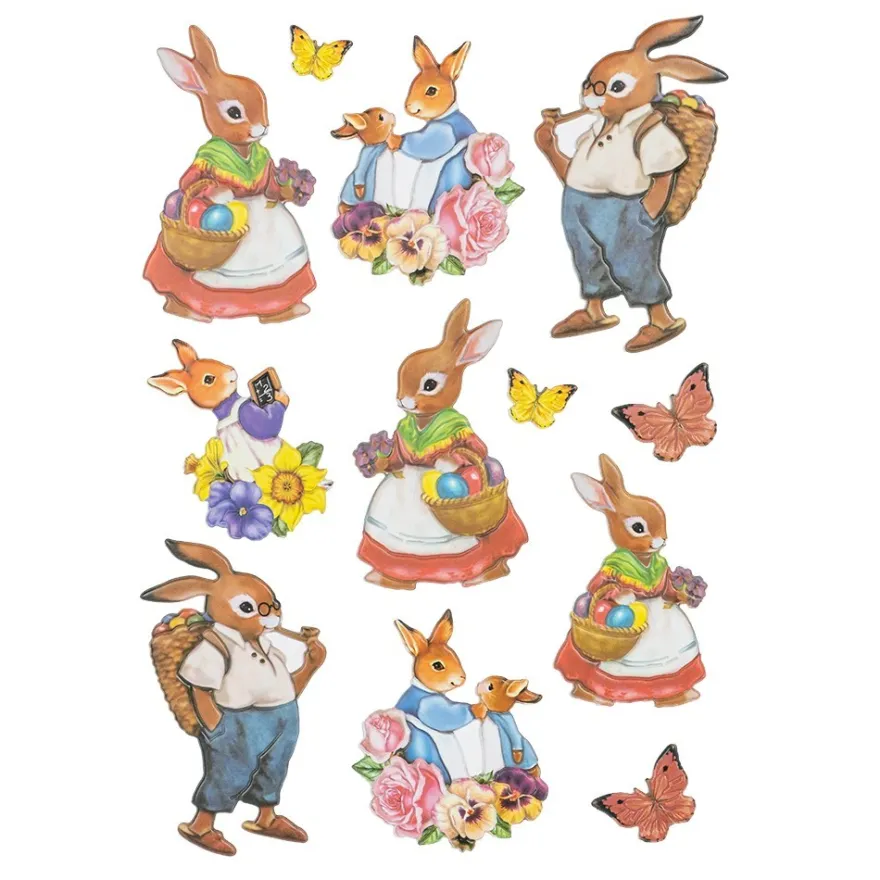 3-D Relief-Sticker, Hasenfamilie 5, verschiedene Größen, selbstklebend