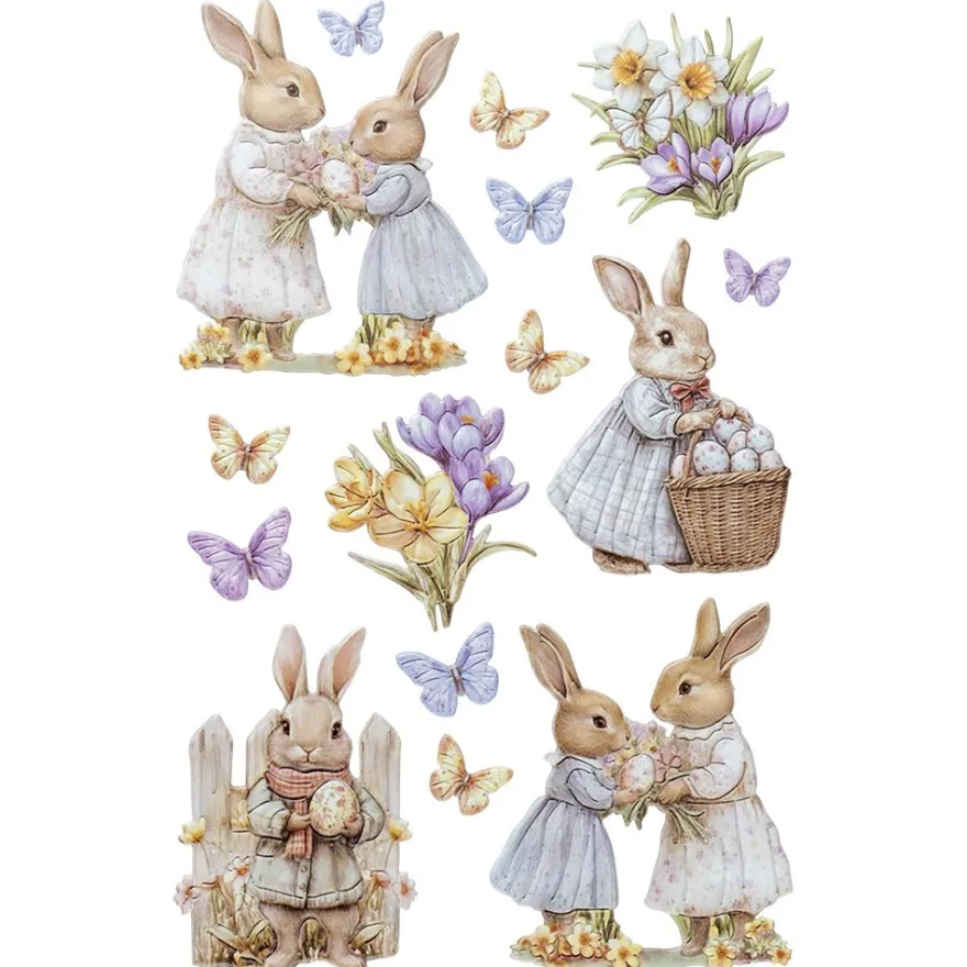 3-D Relief-Sticker, Hasen mit Frühlingsblumen 3, versch. Größen, selbstklebend