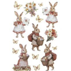 3-D Relief-Sticker, Hasen mit Frühlingsblumen 2, versch. Größen, selbstklebend
