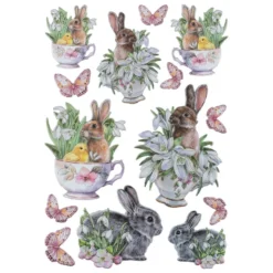3-D Relief-Sticker, Hase und Küken in Tasse, versch. Größen, selbstklebend