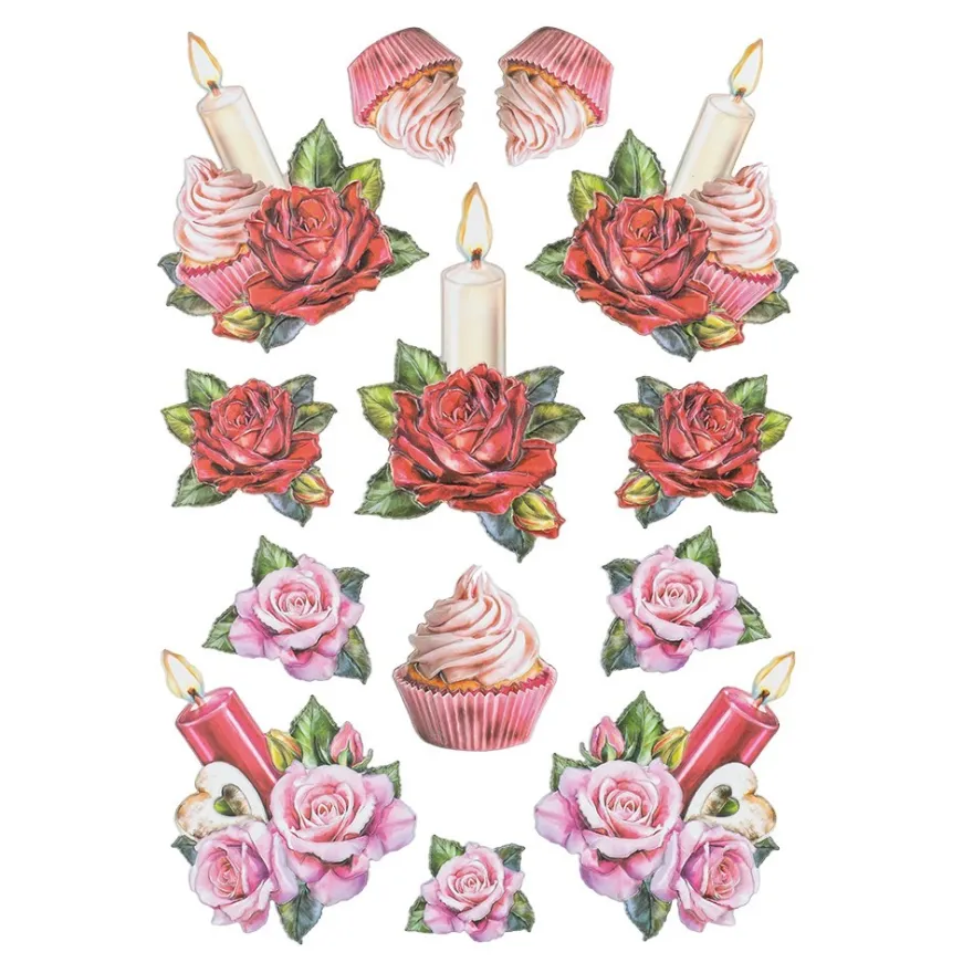 3-D Relief-Sticker, Kerzen-Glückwünsche 5, verschiedene Größen, selbstklebend