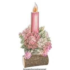 3-D Relief-Sticker, Kerzen mit Blumen 2, Folienveredelung Hellgold, versch. Größen, selbstklebend