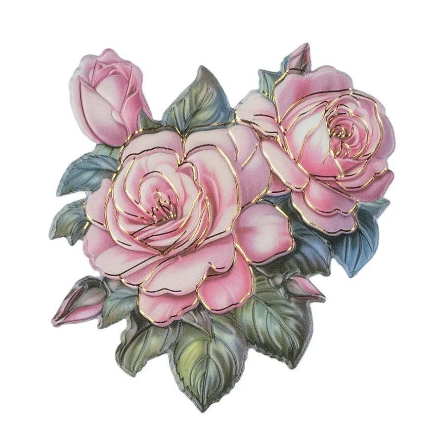 3-D Relief-Sticker, Kerzen mit Blumen 2, Folienveredelung Hellgold, versch. Größen, selbstklebend