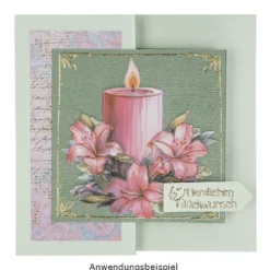 3-D Relief-Sticker, Kerzen mit Blumen 2, Folienveredelung Hellgold, versch. Größen, selbstklebend
