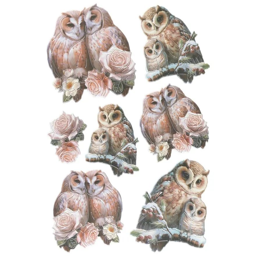 3-D Relief-Sticker, Kuschel-Eulen 4, verschiedene Größen, selbstklebend