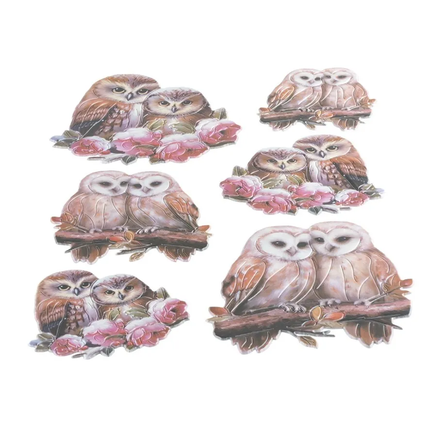 3-D Relief-Sticker, Kuschel-Eulen 2, verschiedene Größen, selbstklebend