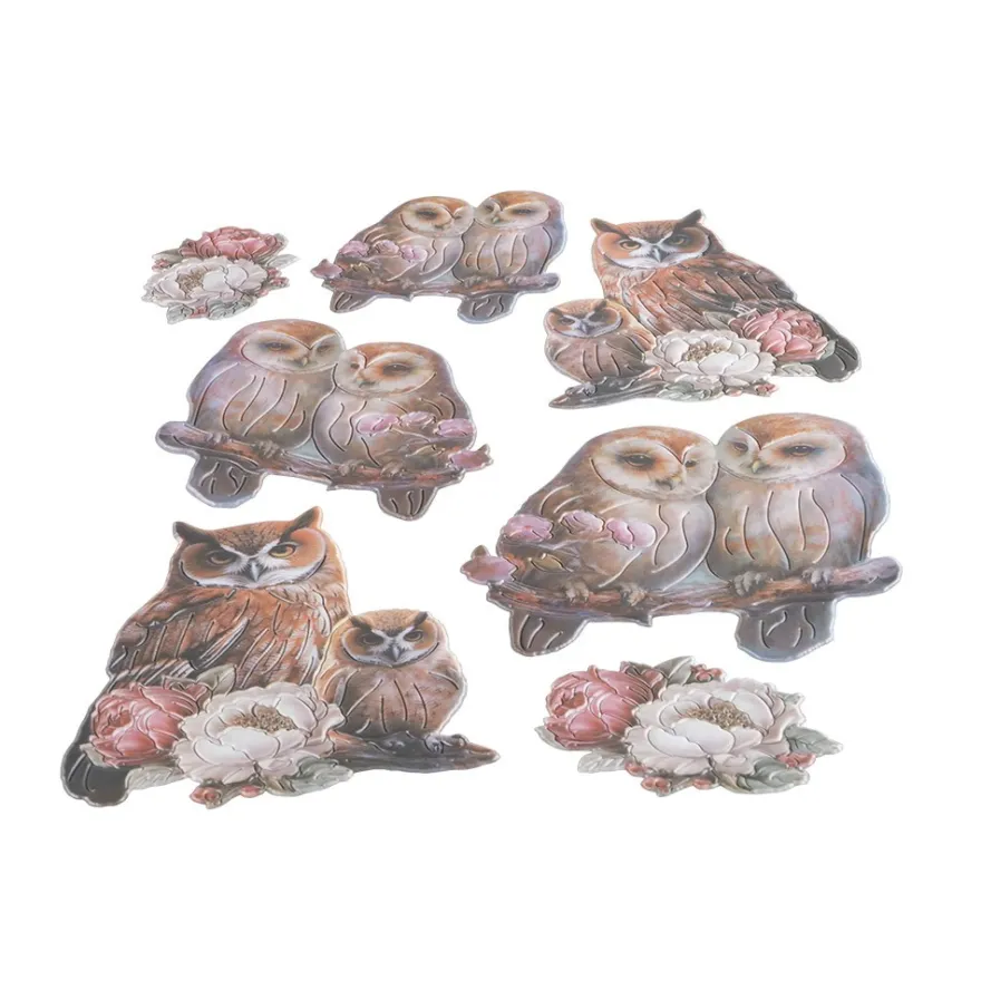 3-D Relief-Sticker, Kuschel-Eulen 5, verschiedene Größen, selbstklebend