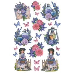 3-D Relief-Sticker, Lavendel, verschiedene Größen, selbstklebend