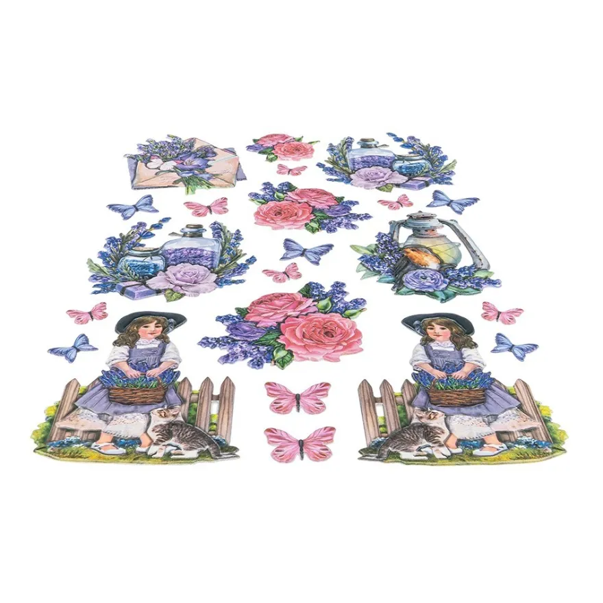 3-D Relief-Sticker, Lavendel, verschiedene Größen, selbstklebend
