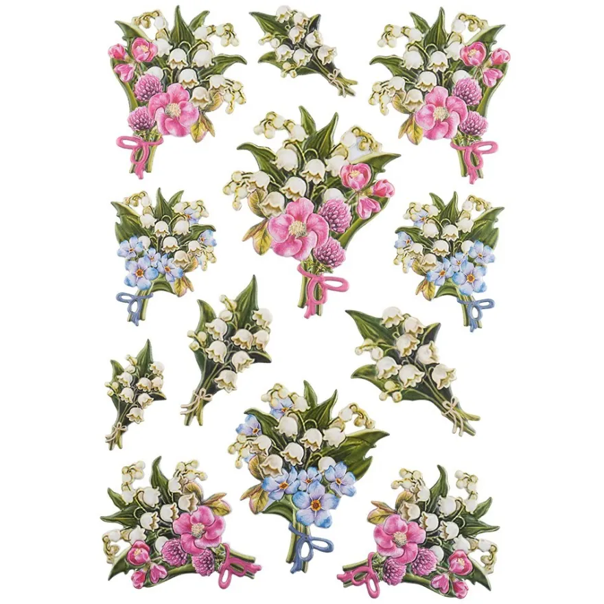 3-D Relief-Sticker, Maiglöckchen-Vielfalt 3, verschiedene Größen, selbstklebend