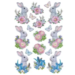 3-D Relief-Sticker, Niedliche Hasen 1, 21cm x 30cm, verschiedene Größen, selbstklebend