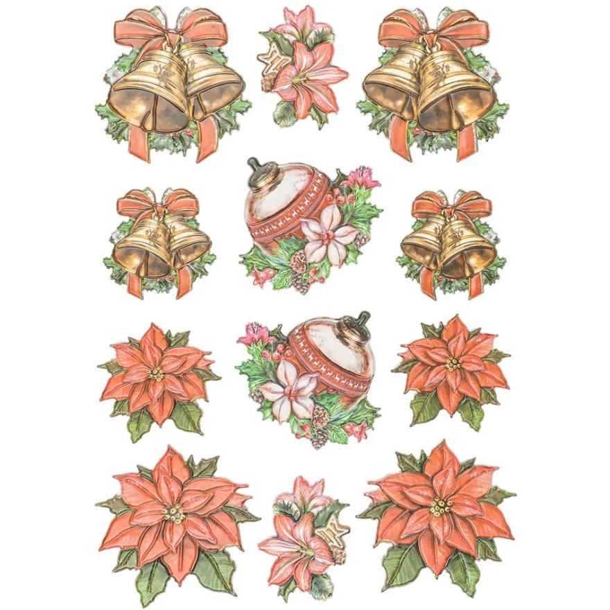 3-D Relief-Sticker, Nostalgie-Weihnachten 4, versch. Größen, selbstklebend