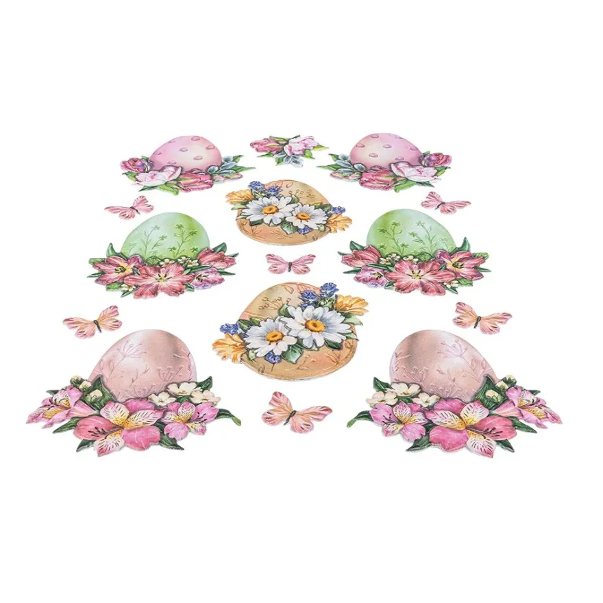 3-D Relief-Sticker, Ostereier mit Blumen, verschiedene Größen, selbstklebend