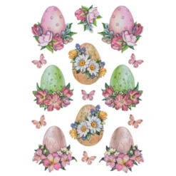 3-D Relief-Sticker, Ostereier mit Blumen, verschiedene Größen, selbstklebend