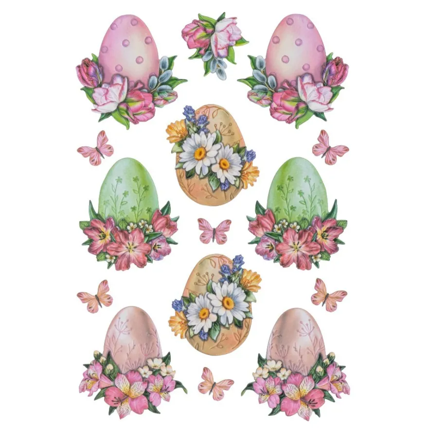 3-D Relief-Sticker, Ostereier mit Blumen, verschiedene Größen, selbstklebend