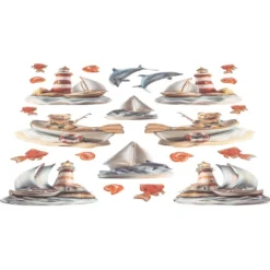 3-D Relief-Sticker, Porzellan-Optik, Maritim, versch. Größen, 5 Bogen