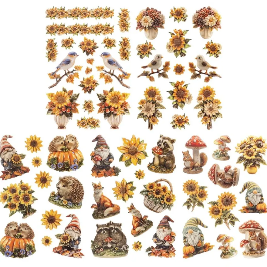 3-D Relief-Sticker, Porzellan-Optik, Herbst, versch. Größen, 5 Bogen