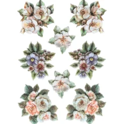3-D Relief-Sticker, Porzellan-Optik, Sommerblumen, versch. Größen, 5 Bogen