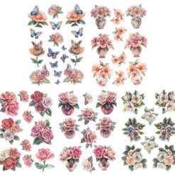 3-D Relief-Sticker, Porzellan-Optik, Sommerblumen, versch. Größen, 5 Bogen