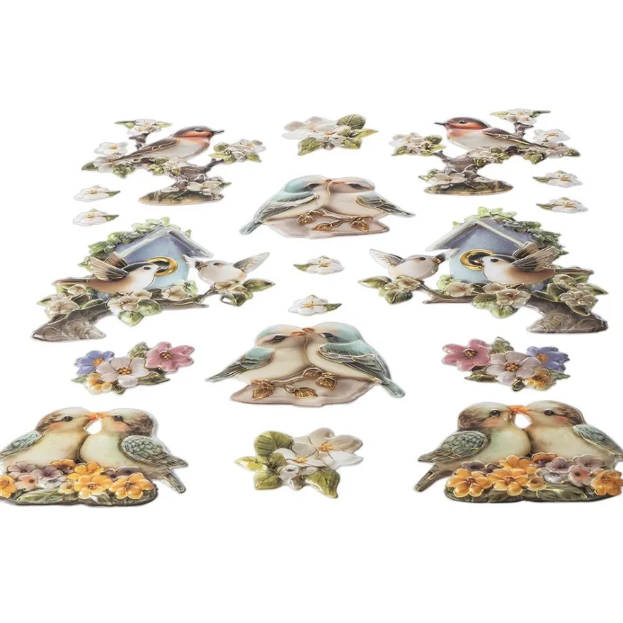 3-D Relief-Sticker, Porzellan-Optik, Vögel, versch. Größen, 5 Bogen
