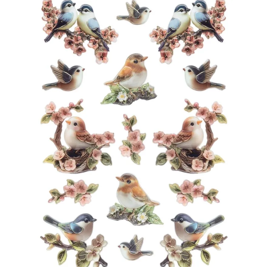 3-D Relief-Sticker, Porzellan-Optik, Vögel, versch. Größen, 5 Bogen