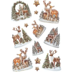3-D Relief-Sticker, Porzellan-Optik, Winter/Weihnachten, versch. Größen, 5 Bogen