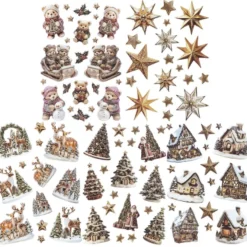 3-D Relief-Sticker, Porzellan-Optik, Winter/Weihnachten, versch. Größen, 5 Bogen
