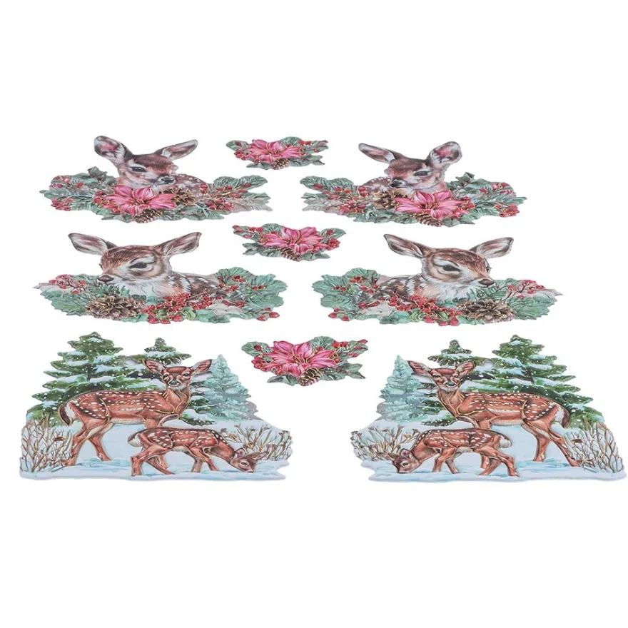 3-D Relief-Sticker, Rehkitze, Folienveredelung Hellgold, versch. Größen, selbstklebend