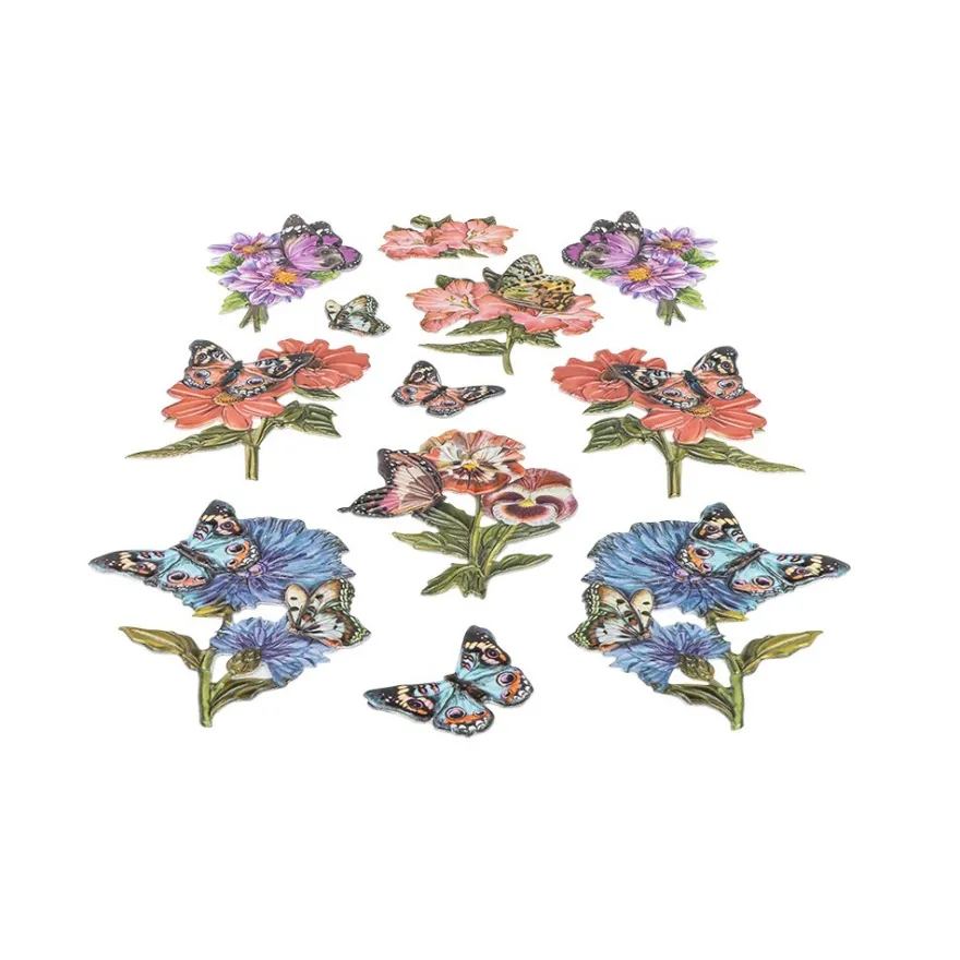 3-D Relief-Sticker, Schmetterlinge auf Blumen, verschiedene Größen, selbstklebend