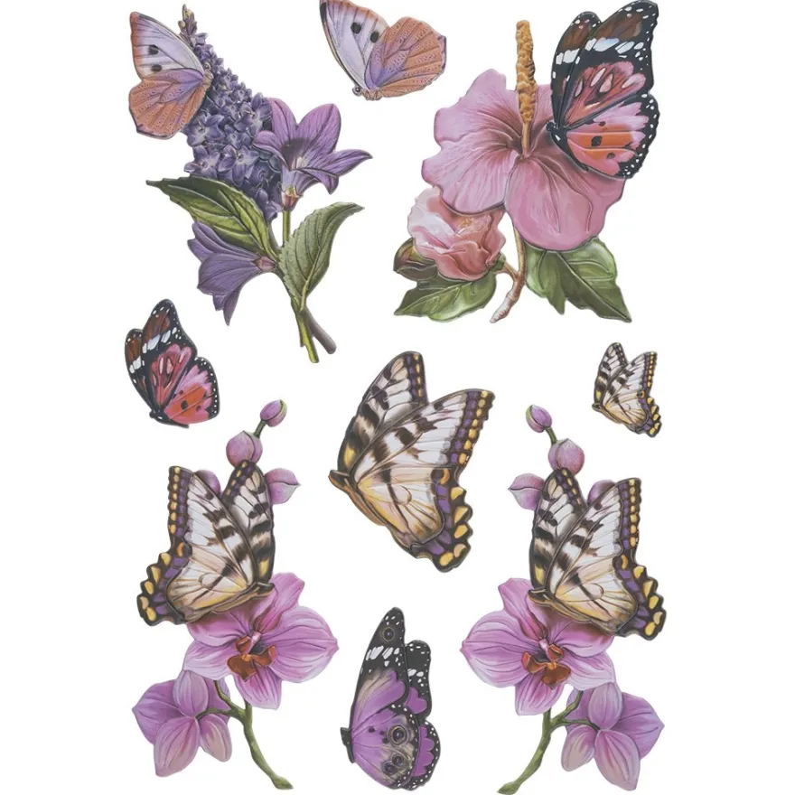 3-D Relief-Sticker, Schmetterlinge & Blumen 3, versch. Größen, selbstklebend