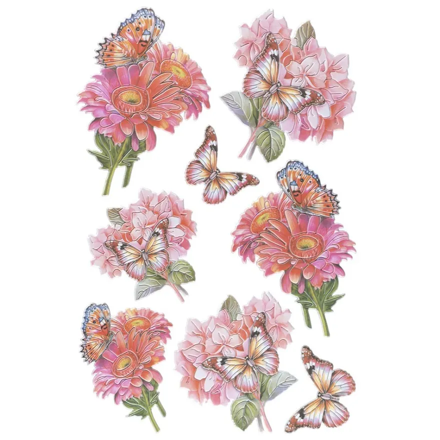 3-D Relief-Sticker, Schmetterlinge & Blumen 2, Design 3, verschiedene Größen, selbstklebend