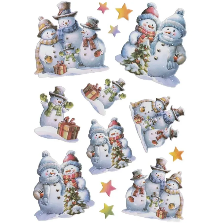 3-D Relief-Sticker, Schneemann-Familie 2, verschiedene Größen, selbstklebend