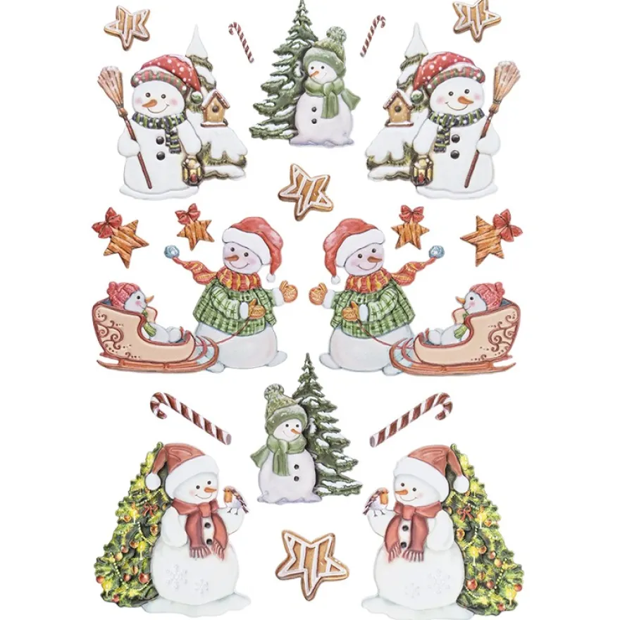 3-D Relief-Sticker, Schneemänner 2, versch. Größen, selbstklebend