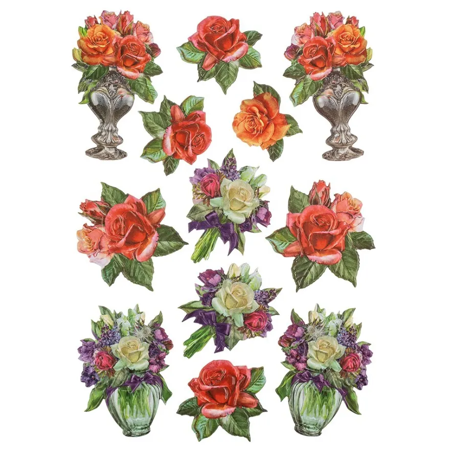 3-D Relief-Sticker, Stilvolle Blumenvasen 2, Design 5, verschiedene Größen, selbstklebend