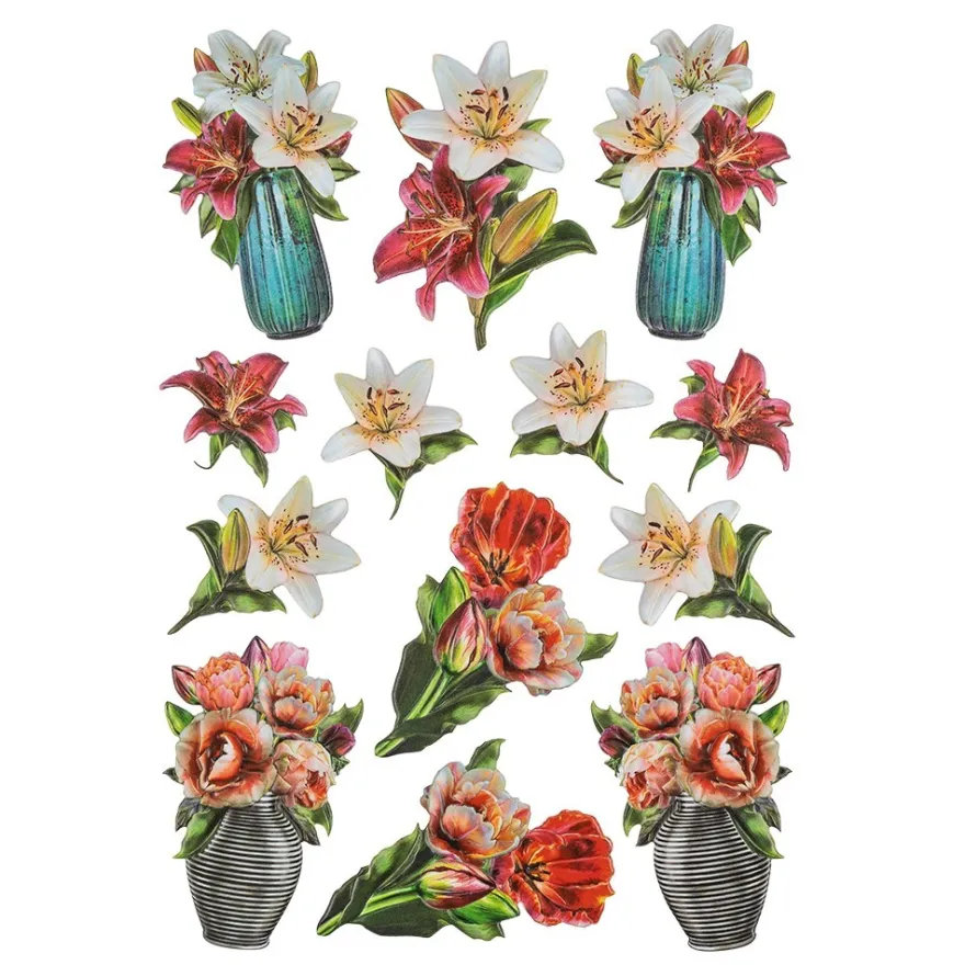 3-D Relief-Sticker, Stilvolle Blumenvasen 2, Design 4, verschiedene Größen, selbstklebend