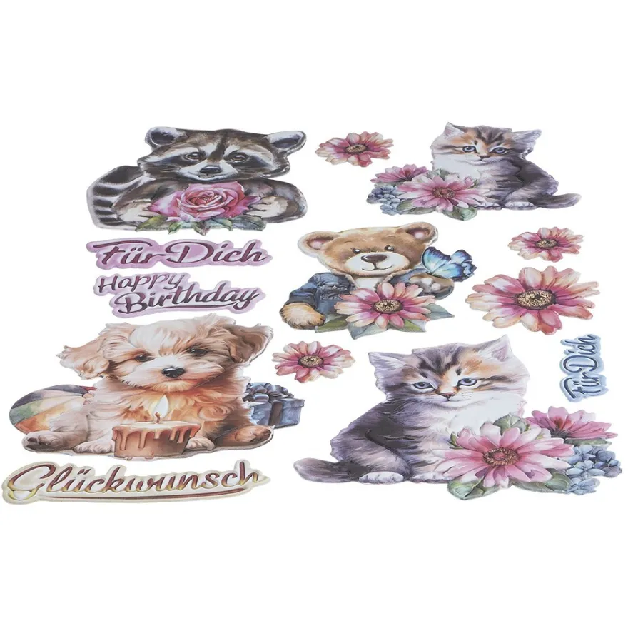 3-D Relief-Sticker, Viel Glück & Wünsche 5, versch. Größen, selbstklebend