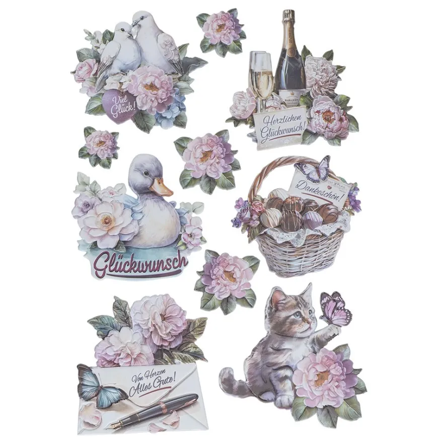 3-D Relief-Sticker, Viel Glück & Wünsche 1, verschiedene Größen, selbstklebend